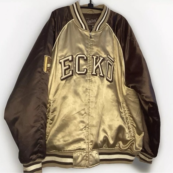 Ecko Unlimited Vtg.? Gold And Brown Quilted Full Zip Bomber / Varsity Jacket 2XL - Picture 1 of 11